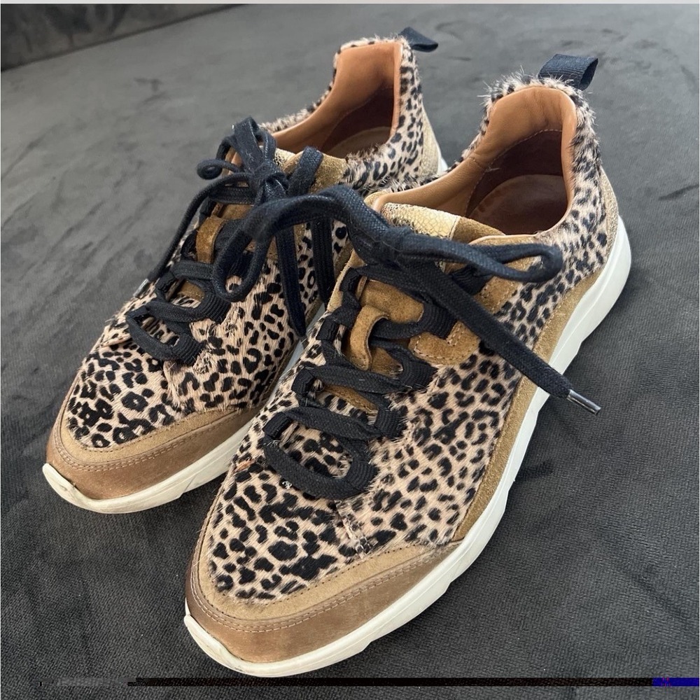 Women's SEZANE Sama Trainers Leather Calf Hair Sneakers Leopard Size 40/9-9 1/2
